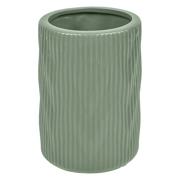 Suport pentru periuta de dinti Shopiens®, ceramic de culoare verde menta cu dungi verticale, 7.5 x 11.5 cm