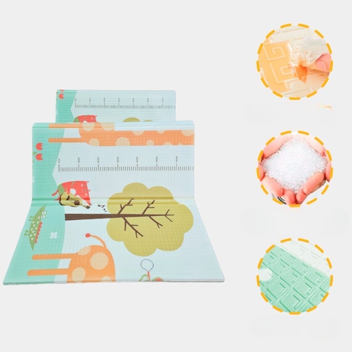 Covor de Joacă Termic cu 2 Fețe, Model Girafe și Pinguini, Antiderapant, Multicolor, 200x180x1cm