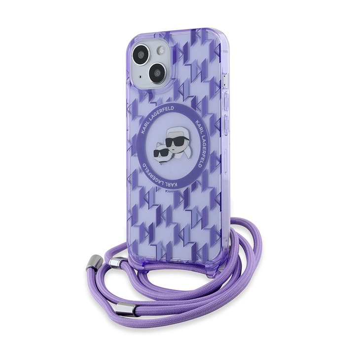Tok iPhone 15 / iPhone 14 / iPhone 13 telefonokhoz - Karl Lagerfeld IML Crossbody MagSafe (KLHMP15SHCKCKLCU) - Lila mono Karl&Choupette