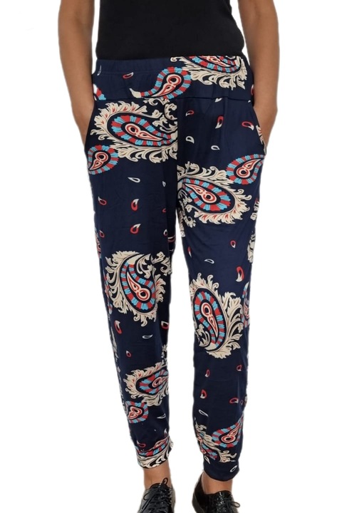 Pantaloni dama, subtiri, de vara, cu motiv abstract, Rosu/Alb/Bleumarin, 2XL-4XL
