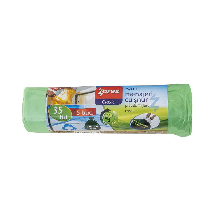 Zsinóros szemeteszsák, 35L, 15db, zöld Z-TOOLS / EXT 109666