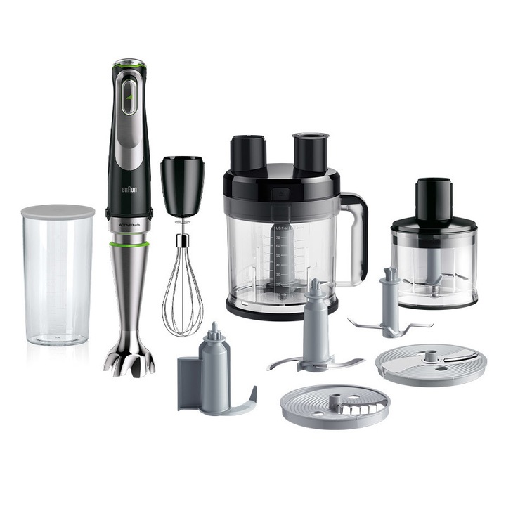 Пасатор Braun MQ9195XLI, 1200 W, Градуирана чаша 0,6 л, Чопър 0,5 л, Кухненски робот 2 л, Аксесоар за рязане на кубчета, Тел, Променлива скорост, Черен