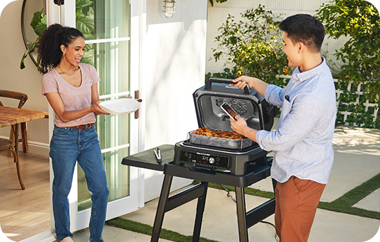 Gratar electric cu functie de afumare Ninja Woodfire Pro Connect XL BBQ Grill OG901, 1700W, 7 programe, placa cu invelis ceramic tip grill 45 x 29 cm, interval de temperatura 40-260°C, albastru 3 res 33b0b2d78b4de086a0226e24491ea40d
