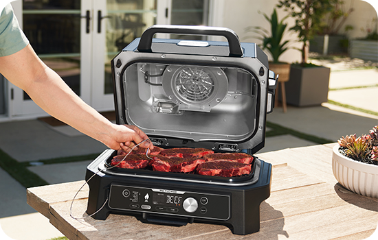 Gratar electric cu functie de afumare Ninja Woodfire Pro Connect XL BBQ Grill OG901, 1700W, 7 programe, placa cu invelis ceramic tip grill 45 x 29 cm, interval de temperatura 40-260°C, albastru 5 res 80028453e9f556de18824d3928e8eb04