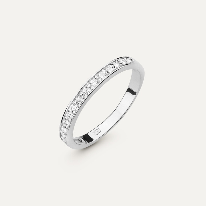 Златен сватбен пръстен с диаманти Glamour, 585 бял, Златист