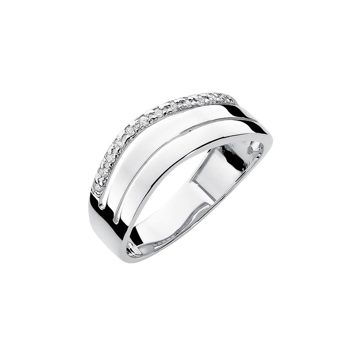 Inel de aur, banda tripla cu diamante - Modern, Argintiu