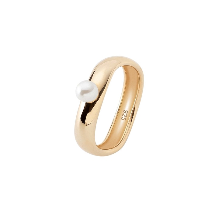 Вълнообразен пръстен с естествена перла, модерен дизайн и отличителна елегантност, изработен от сребро проба 925, покрит с 18K злато – размер 13 | Вътрешен диаметър: Φ16,67 мм