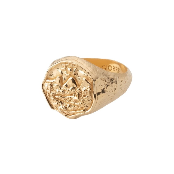 Планински пръстен с печат, 925 стерлингово сребро, позлатен, Златист