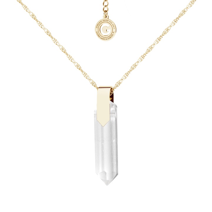 Colier din argint 925 model turture cu cristal de stanca natural, placat cu aur galben 18K, lant Ankier 40+5 cm, Giorre