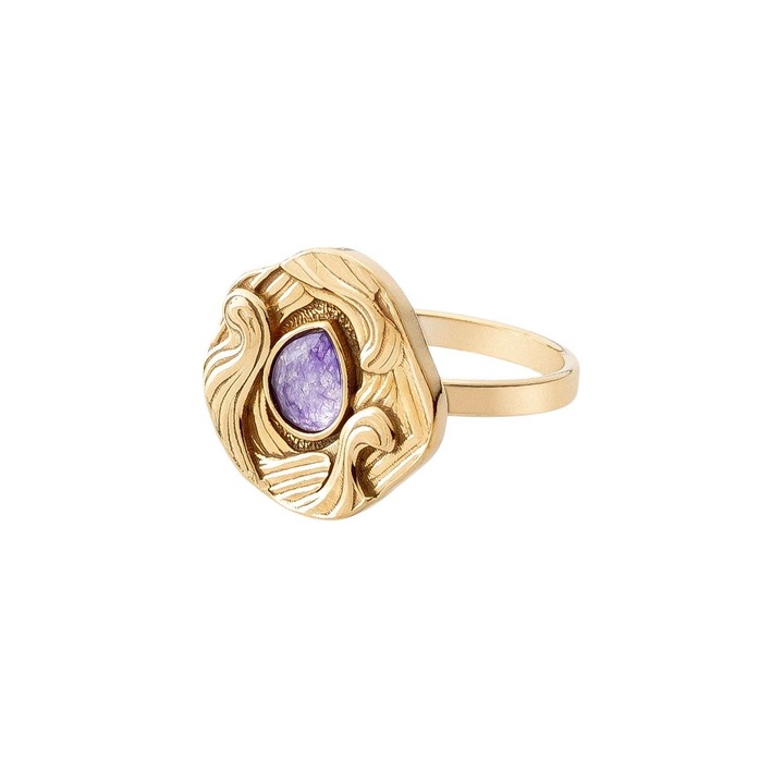 Inel Talisman cu piatra - jad violet, argint 925, placat cu aur - marimea 13 | Φ16.67MM