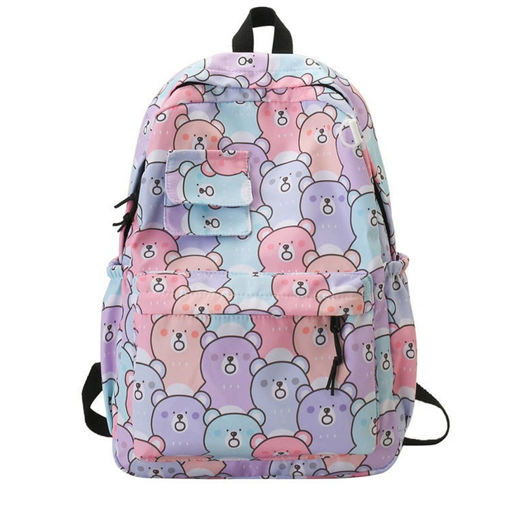 Ghiozdan/rucsac pentru scoala sau calatorii, print vesel, ZY-6611, mov, 44 x 31 x 14 cm