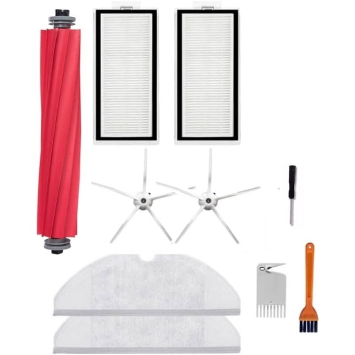 Set accesorii aspirator Roborock Q7, Q7+, Q7 Max, Q7 Max+, 1 perie principala, 2 perii laterale din silicon albe, 2 filtre Hepa, 2 lavete microfibra, unelte pentru schimb si curatare