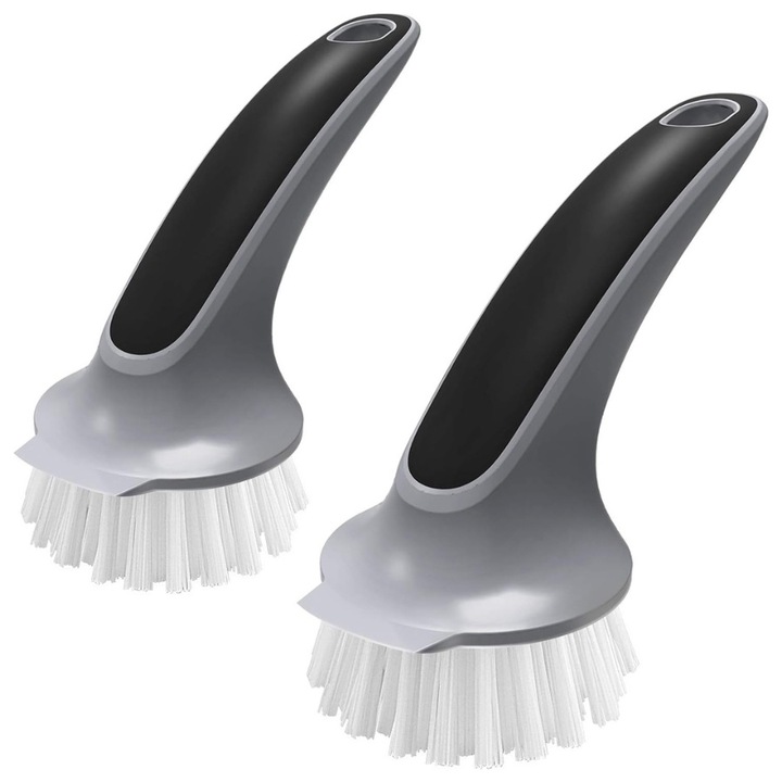 Set 2 Perii vase cu racleta MS.SIGA, pentru curatarea oalelor, tigailor, chiuvetei sau suprafete din bucatarie, Gri, 15 cm