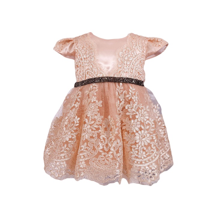 Leila Rochie Festiva din dantela culoare crem, marime 128 cm, varsta 8 ani