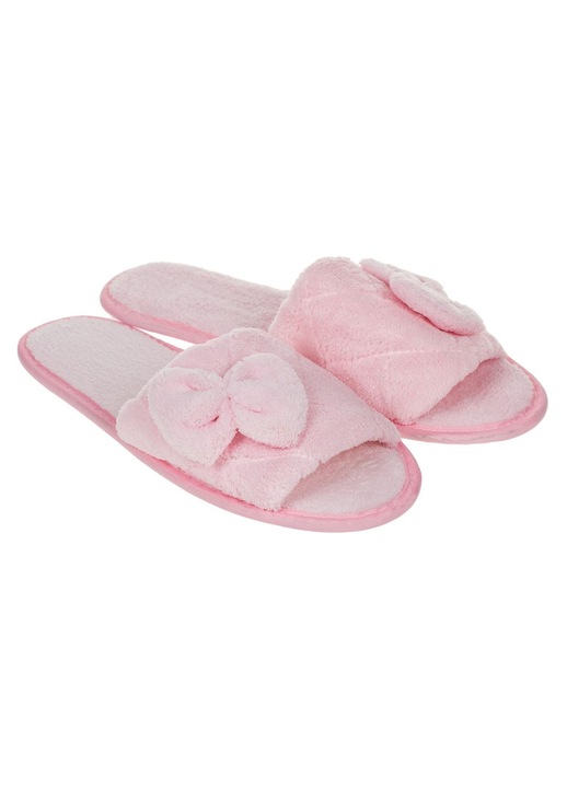 Papuci de casa dama Shopiens®, confortabili si moi, roz tip prosop cu fundita, Roz, 36-38