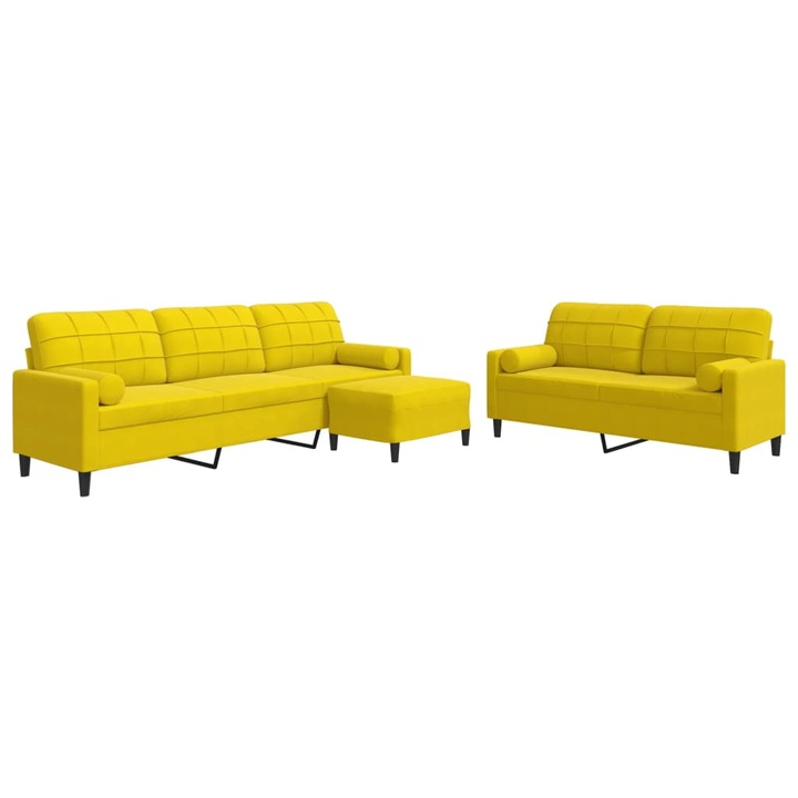 Set de canapele cu perne/rulouri vidaXL, 3 piese, galben, catifea, 54.6 kg 3278507