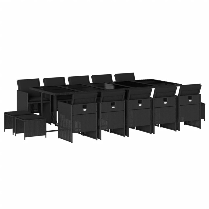 Set mobilier de gradina cu perne vidaXL, 15 piese, negru, poliratan, 33.3 kg
