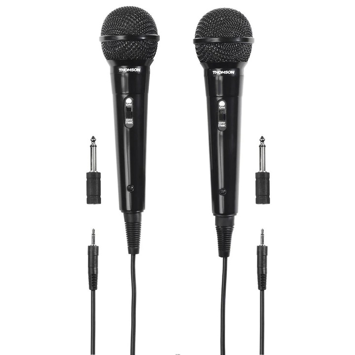 Set 2x Microfon audio dinamic, Hama, Thomson M135D, Karaoke, Negru