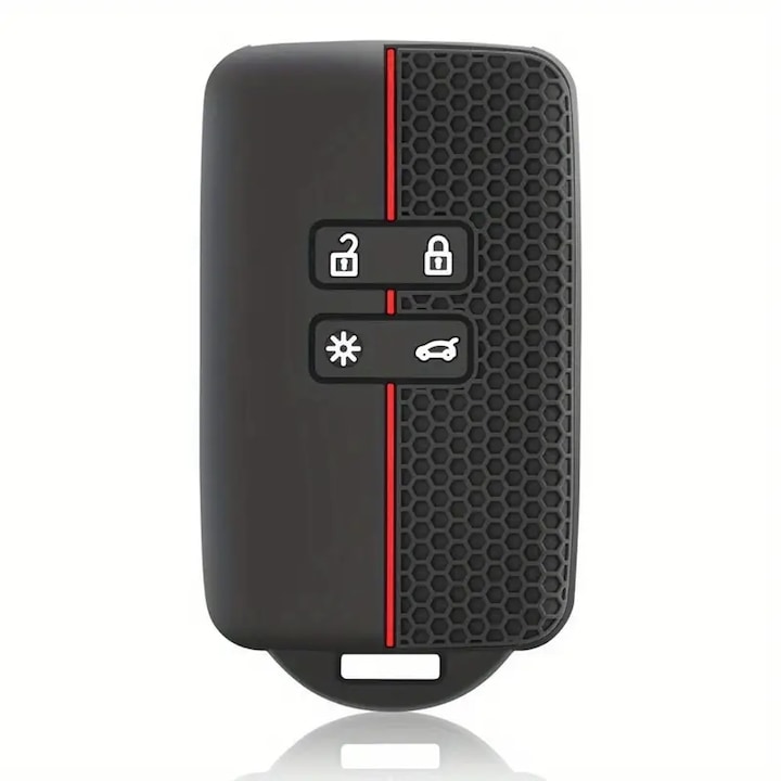 Капак за ключ/карта Renault/Dacia, JENUOS®, 10×5.5cm, спортен модел, силикон, съвместим с Dacia Duster, Jogger, Logan, Sandero, Kadjar, Koleos, Arkana, Black/Red
