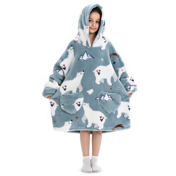 Patura de imbracat DOUUCO, buzunare mari, flanel, gri verzui, 75x65cm