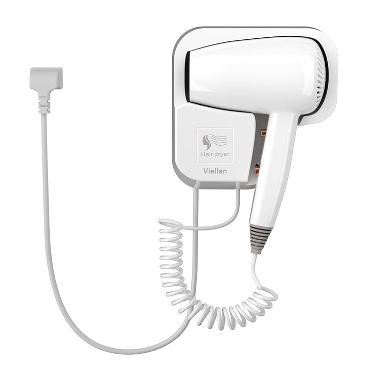 Uscator de par, VIELLAN, montare pe perete, Turbo, tehnologie Thermo Control, 3 trepte de temperatura, pentru hotel, vestiare sala sau baie, 1600W, alb
