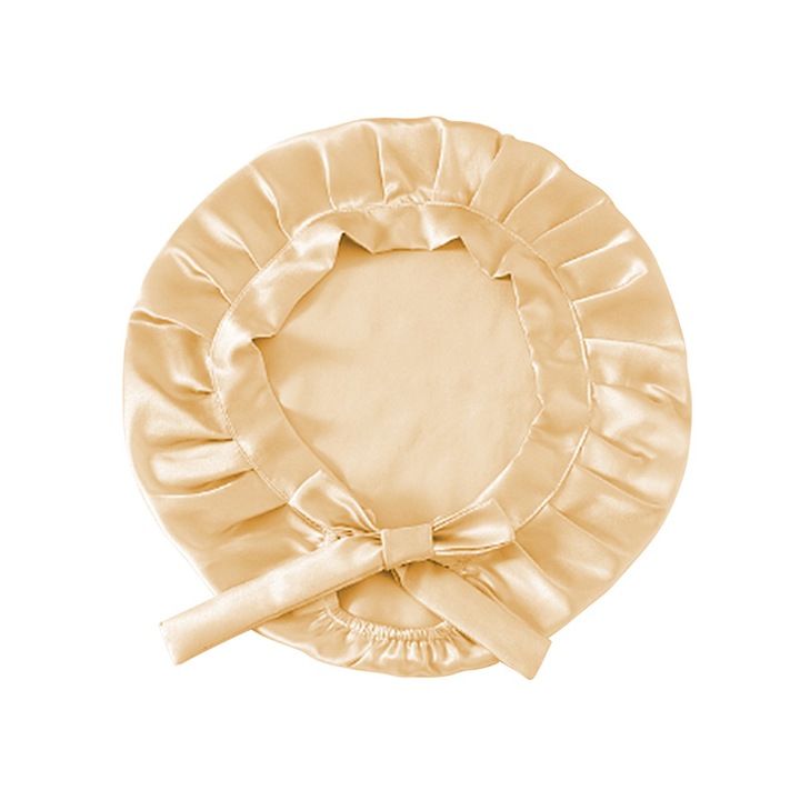 Boneta de noapte din matase DOUUCO, reglabila, dublu strat, culoare sampanie