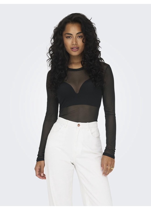 Hosszu ujju polo, JdY, polieszter, fekete, Fekete