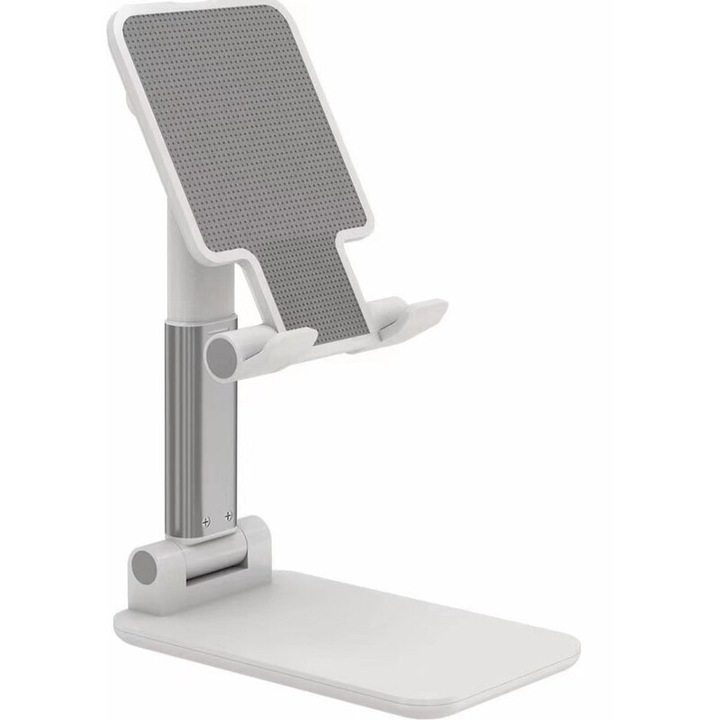 Suport telefon si tableta, reglabil, pliabil, antiderapant, alb