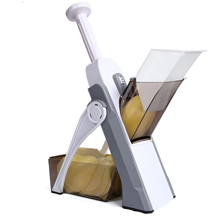 Feliator Multifunctional de Legume si Fructe, Manual, 8 Taieturi Diferite, Alb/Gri, Neo™