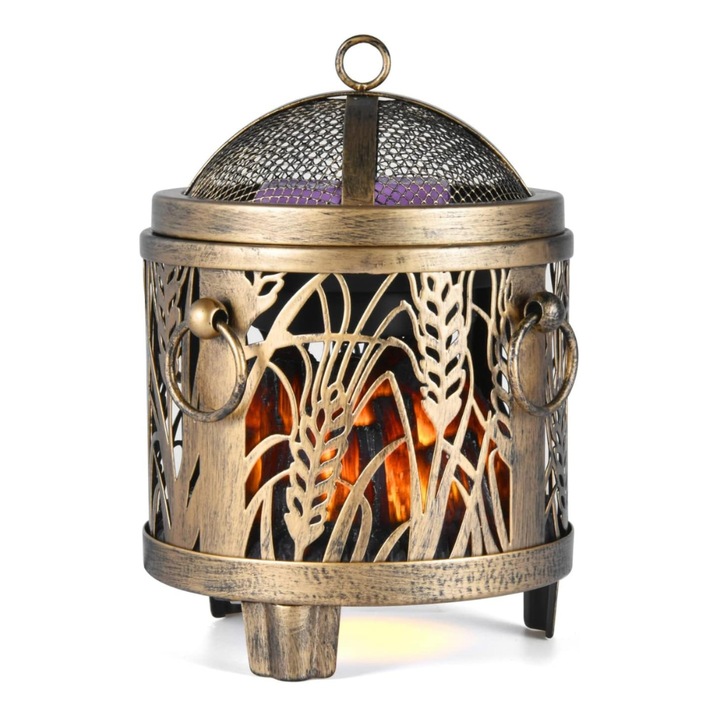 Elektromos lámpa viasz olvasztásához, Astin of London, fémből, növényi mintákkal, Fekete és matt arany