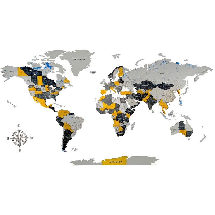 Harta lumii 3d premium din lemn, SUNSHINE Birdywing® 250x125 cm