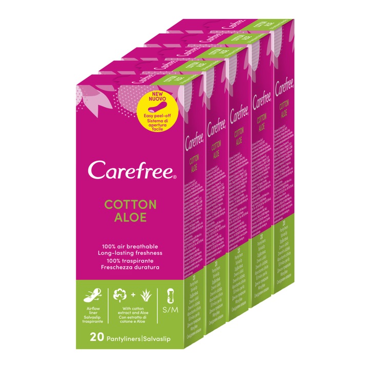 Absorbante zilnice Carefree Aloe Vera, 5 x 20 buc