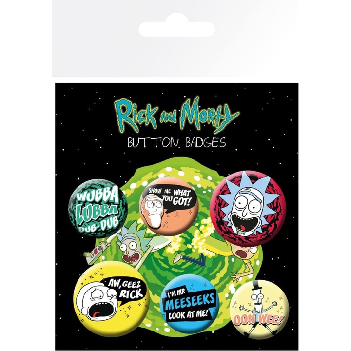 6db Rick and Morty kitűző készlet, Mix, 2,5-3,2 cm