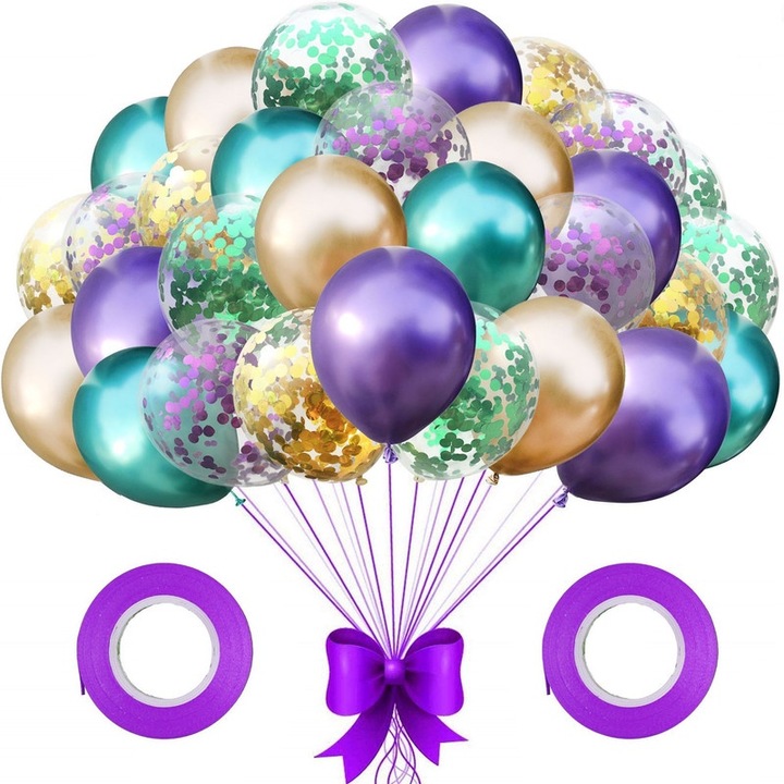 Dekoratív lufi készlet, többszínű, arany konfetti, 30 db, 30 cm