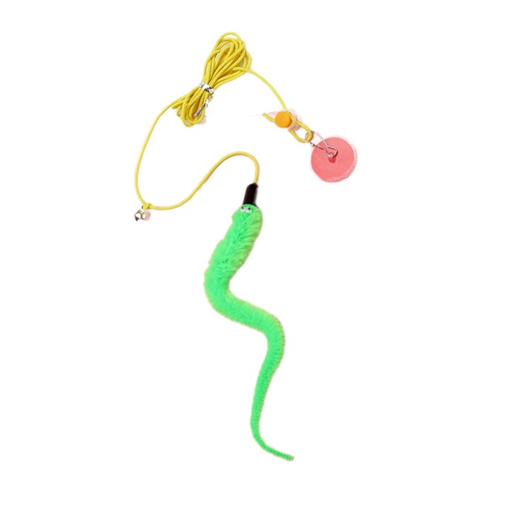 Jucarie interactiva pentru pisici, Jucarie suspendata pentru usa, pasare cu pene, ajustabila, multicolor