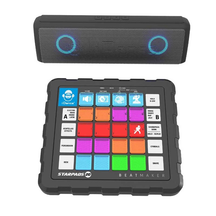 Детски DJ таблет iDance, с тонколона, за миксиране, преносим, батерии АА, черен цвят