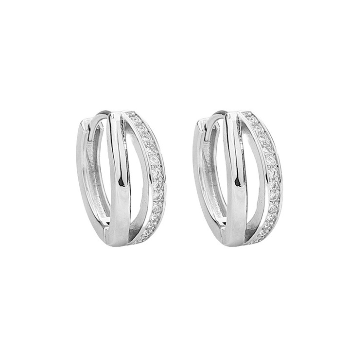 Set 2 cercei argint 925, zirconiu, argintiu, 12mm
