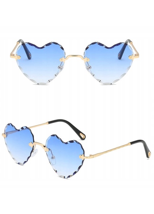 Дамски слънчеви очила Stylion, форма на сърце, UV400, градиентно сини стъкла, златна рамка, 57x20x145 мм, комплект с калъф и плат