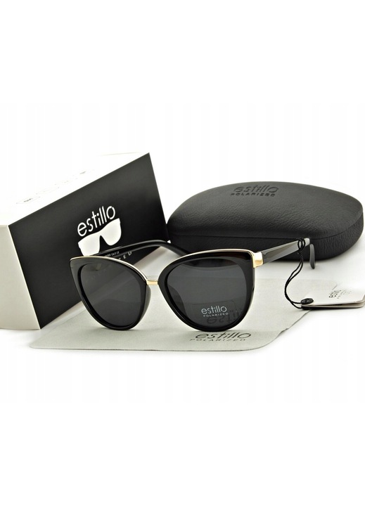 Ochelari de soare dama, Estillo, polarizati, UV 400, negru/auriu