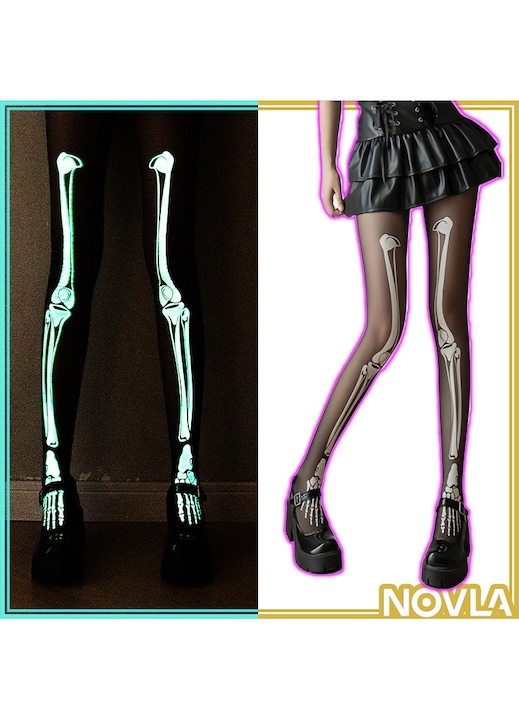 Dresuri pentru petrecere, Fluorescente de Halloween, Model Os, Negru, Marime Unica, Accesoriu Costum Tematic, Distractie si Atmosfera Infricosatoare