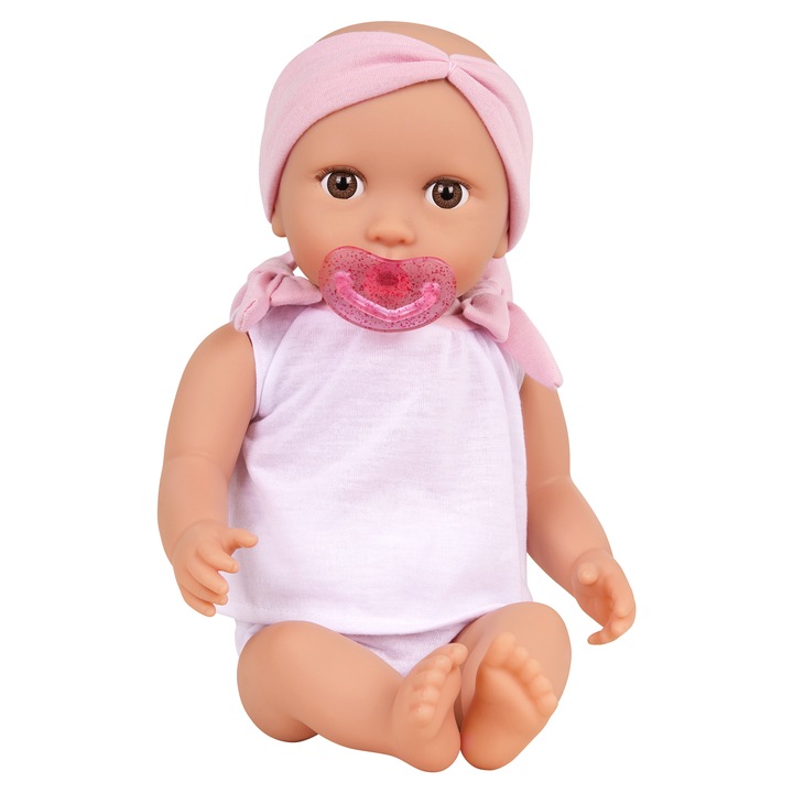 LullaBaby Papusa bebelus cu hainute in 2 piese si bentita roz, 35 cm