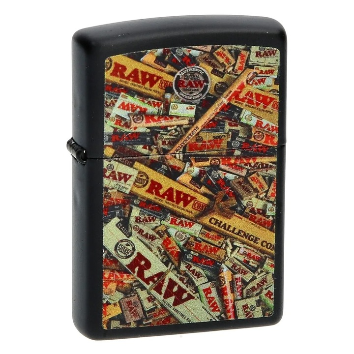 Bricheta Raw Zippo Mix antivant, multicolor, in cutie, Finisajul metalic durabil, fitilul rezistent la vant
