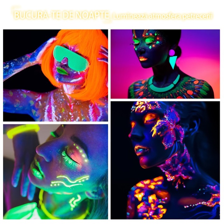 Neon UV arc- és testfesték szett, fluoreszkáló, 12 szín, többszínű, vízben oldódó, bulikra és Halloweenre
