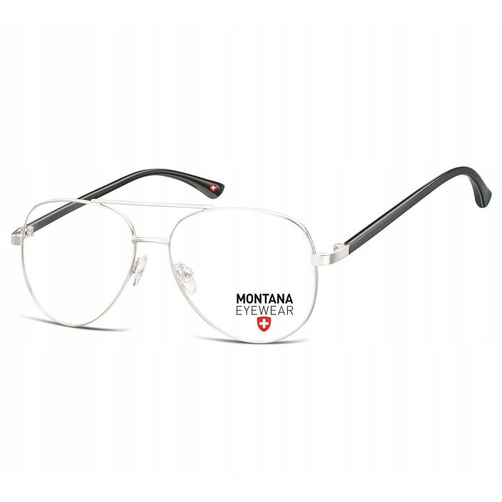 Ochelari de vedere unisex Montana Pilot, design clasic iconic, rama argintie lucioasa premium, protectie lentile UV 400, esentiali pentru stil modern, confort optim, vedere clara si eleganta sofisticata, dimensiuni 55x15x140mm, accesoriu