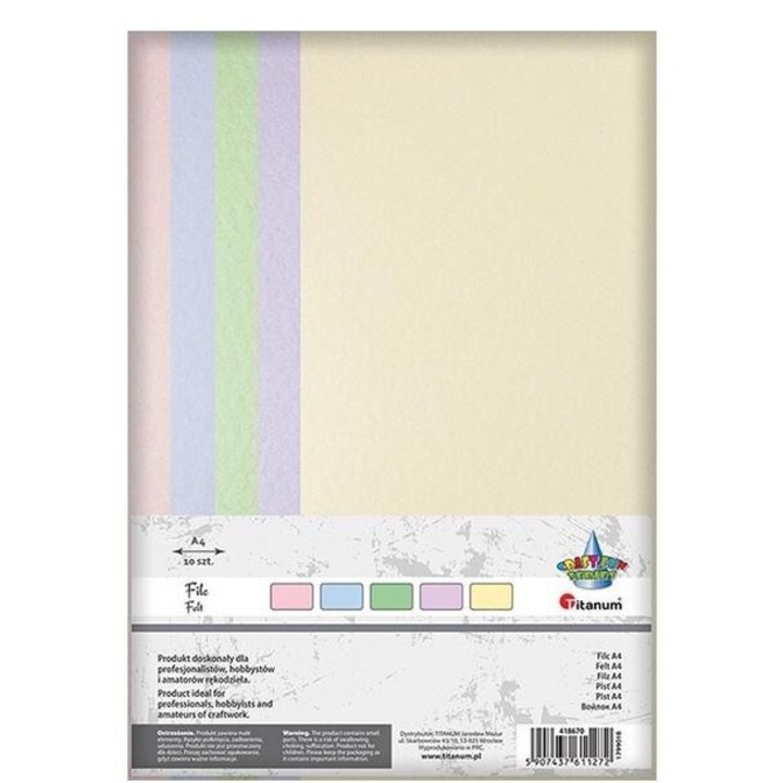 Filc készlet, A4 Titanum, 10 pasztell szín, 2mm, 200g, többszínű