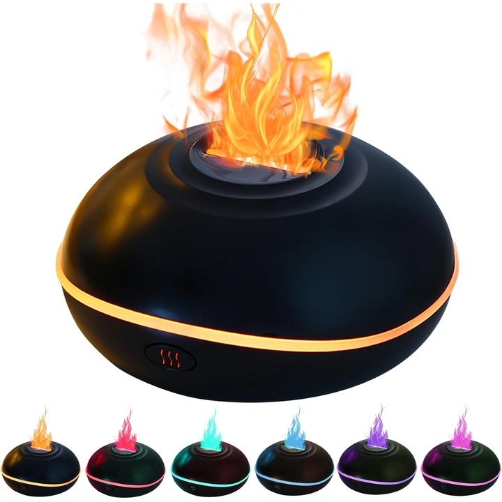 Difuzor de aroma BOMSTOM, Ultrasonic, Lumini 7 culori, Capacitate, 200ml, 152 x 152 x 77mm, Negru