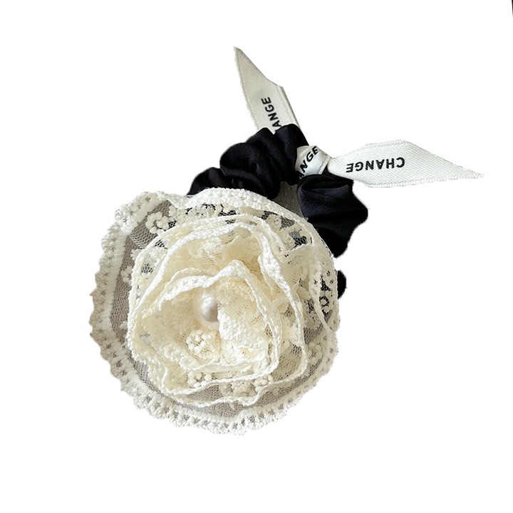 Elastic pentru par, dantela si bumbac, bej, 8cm