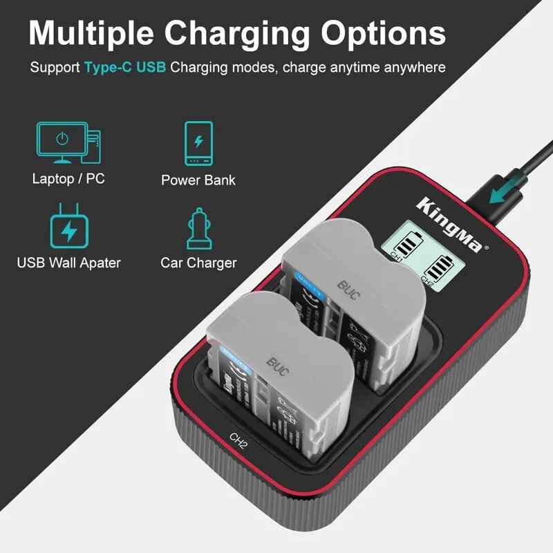Двойно зарядно LCD за батерия EN-EL3e USB Charger за Nikon D700