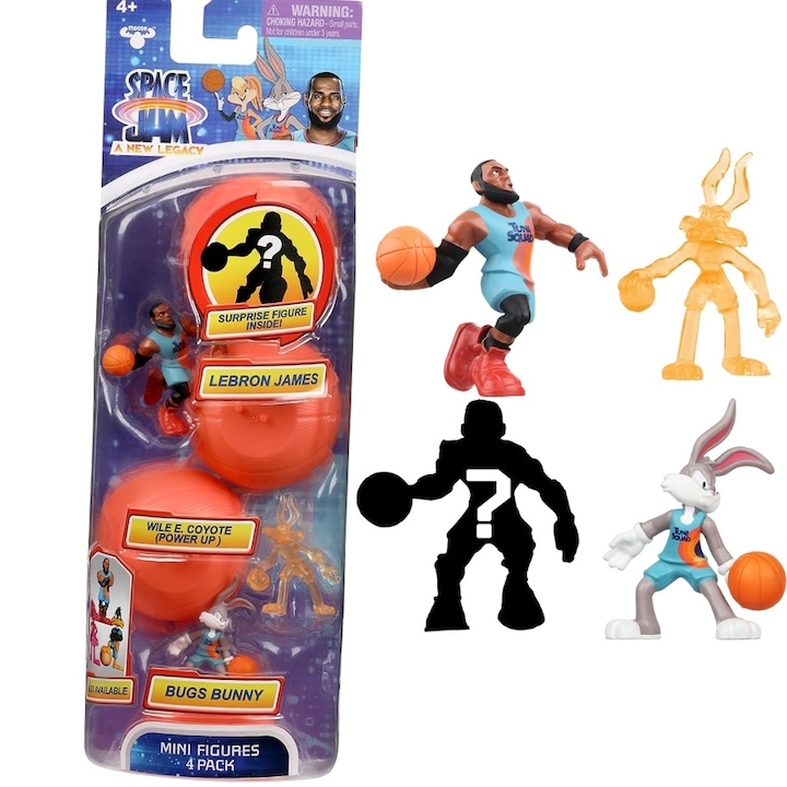 Set 4 figurine Space Jam 2 A New Legacy, Lebron, Bugs Bunny, Wile E. Coyote + 1 figurina Surpriza, 5 cm, Multicolor