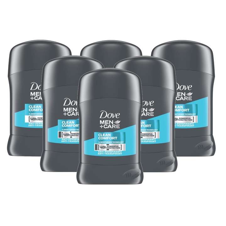 Deodorant stick barbati Dove Men Clean Comfort, 48h protectie, 6 x 50 ml